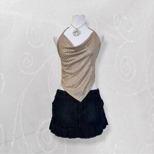Fashion Magazine Exclusive Gold Textured Fabric Halter Cowl Neck Top